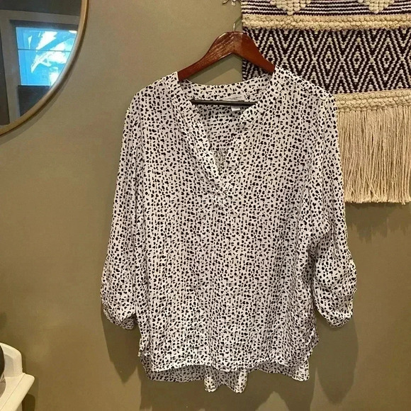 CAROLINA BELLE MONTREAL BLACK POLKA DOT COW PRINT BLOUSE SIZE 1X - Picture 1 of 4